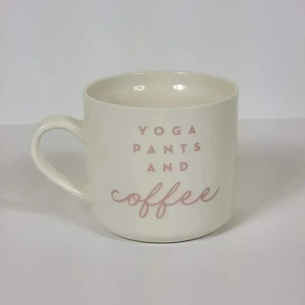Opalhouse Yoga Pants and Coffee Mug White Pink Quote Ceramic Coffee Cup Yoga